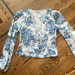 Reformation blue floral linen blouse
